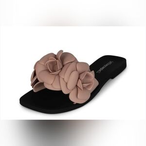 Jeffrey Campbell Floraler Women's Black and Tan Slide Sandals sz 7 NEW